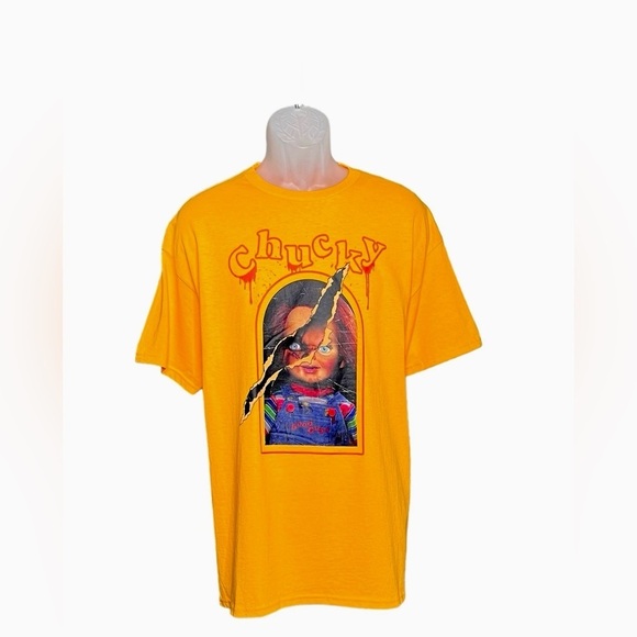 Chucky Child's Play T Shirt Mens Size XL Slash Orange Universal City Studios NWT - Picture 1 of 3